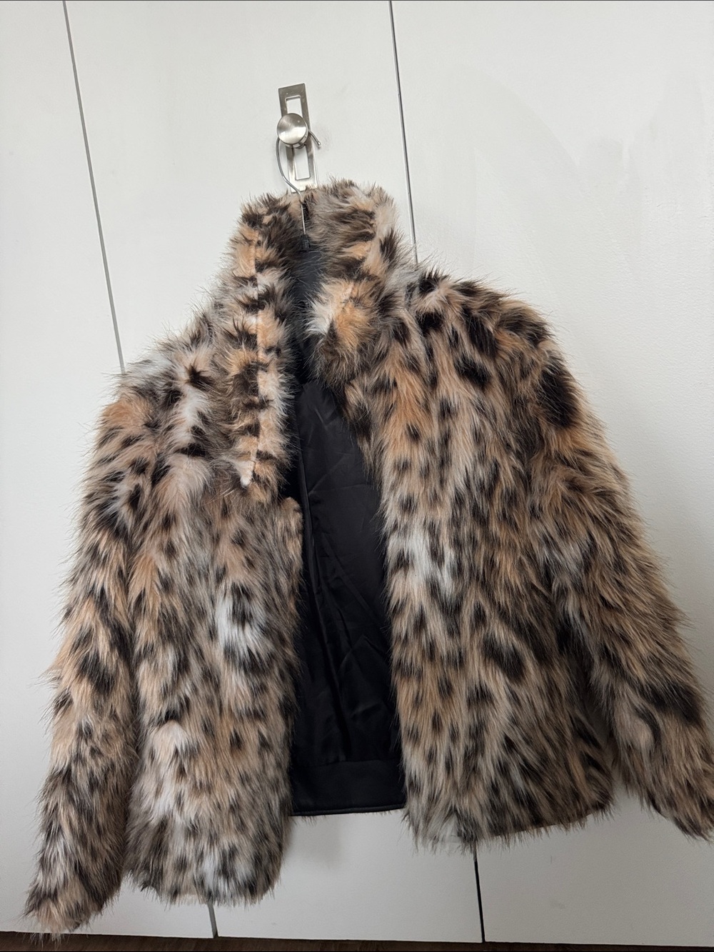 Faux Leopard Print Fur Jacket - Multicolor